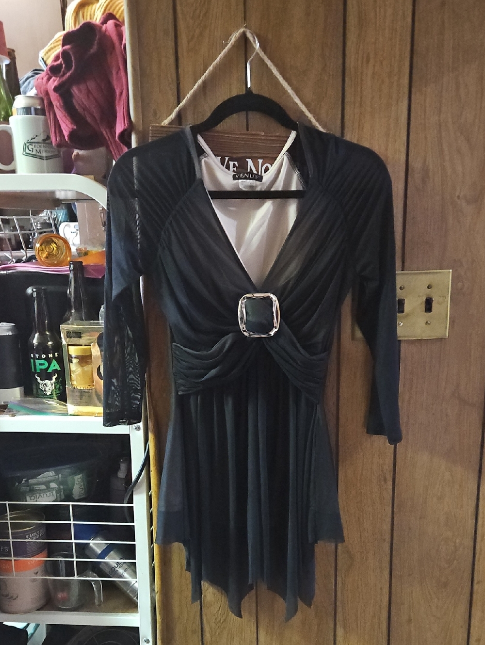 Venus Women's Venus Black and Tan Mesh Top Size Small